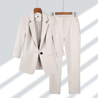 Women's Summer Thin Fashion Suit Jacket Pants Two-piece 2023 New Casual Blazer Matching Set Korean Elegant Professional Wear