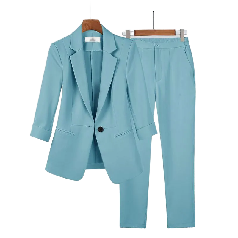Women's Summer Thin Fashion Suit Jacket Pants Two-piece 2023 New Casual Blazer Matching Set Korean Elegant Professional Wear